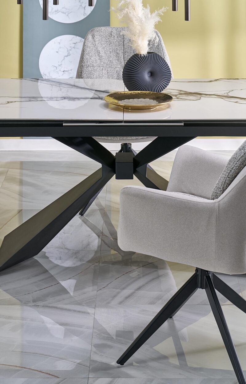 Pidentävä ruokapöytä LUCIANO, valkoinen marmori / musta