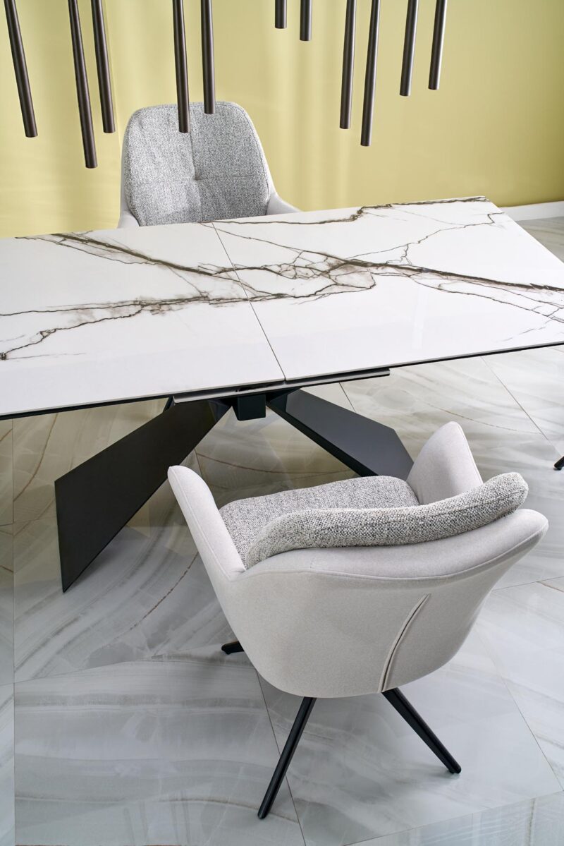 Pidentävä ruokapöytä LUCIANO, valkoinen marmori / musta