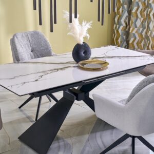 Pidentävä ruokapöytä LUCIANO, valkoinen marmori / musta