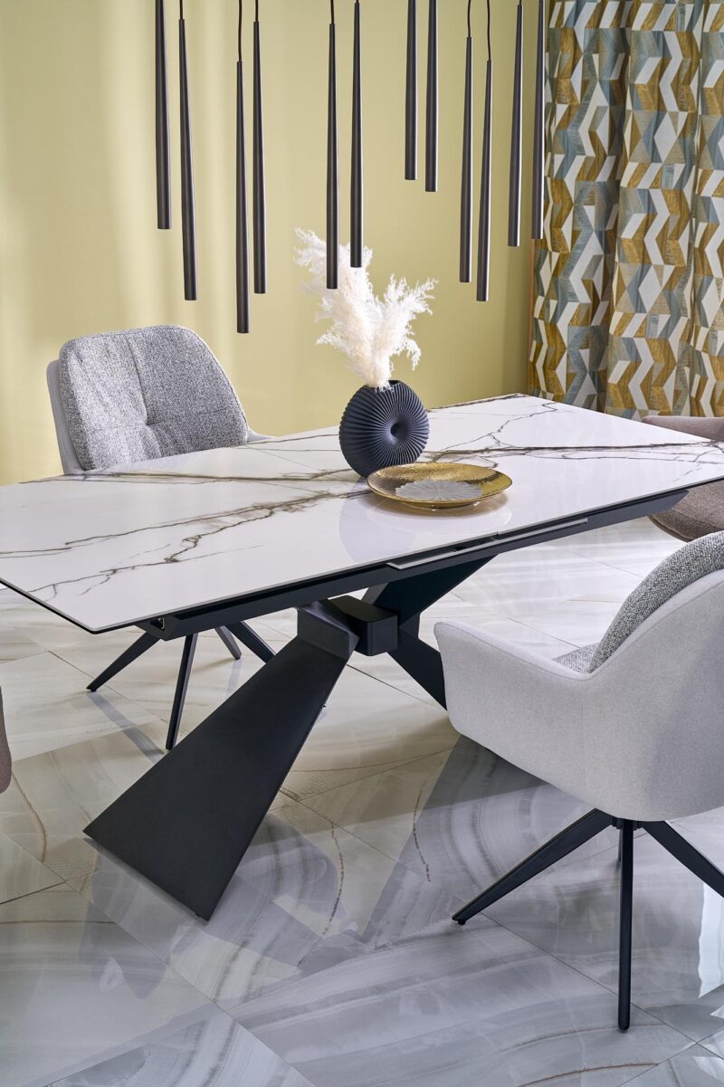 Pidentävä ruokapöytä LUCIANO, valkoinen marmori / musta