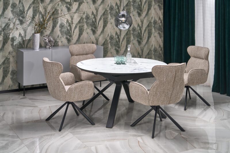 Pidentävä ruokapöytä VERTI, valkoinen marmor.