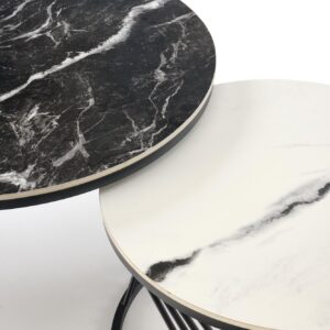 Kahvilapöytäsetti FLAMINGO, must marmor / valkoinen marmor / musta