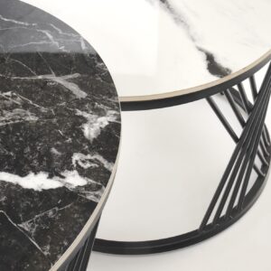 Kahvilapöytäsetti FLAMINGO, must marmor / valkoinen marmor / musta