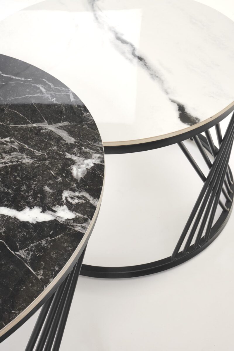 Kahvilapöytäsetti FLAMINGO, must marmor / valkoinen marmor / musta