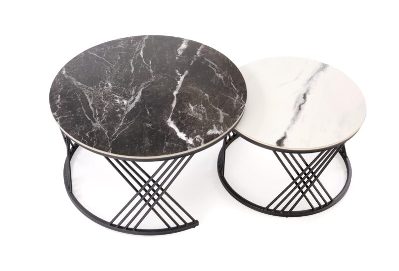 Kahvilapöytäsetti FLAMINGO, must marmor / valkoinen marmor / musta