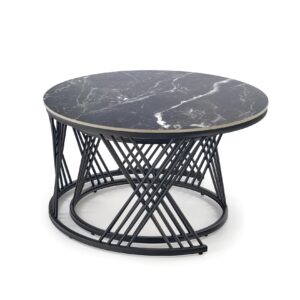 Kahvilapöytäsetti FLAMINGO, must marmor / valkoinen marmor / musta