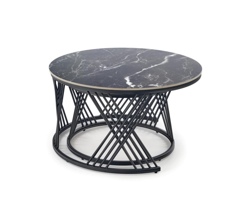 Kahvilapöytäsetti FLAMINGO, must marmor / valkoinen marmor / musta