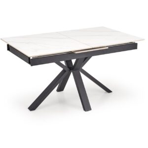 Pidentävä ruokapöytä PLAVEN, valkoinen marmori / musta