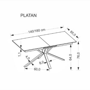 Pidentävä ruokapöytä PLAVEN, valkoinen marmori / musta