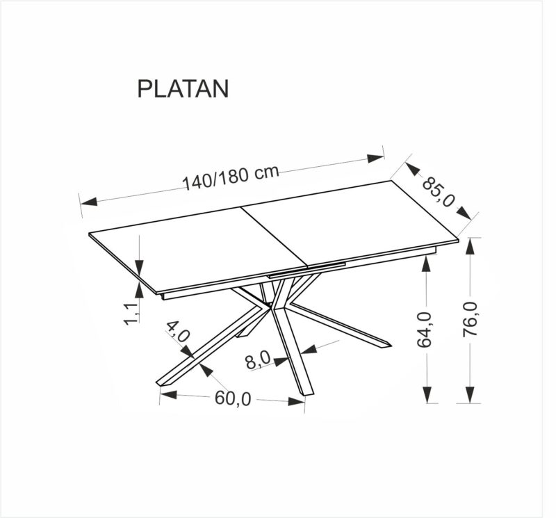 Pidentävä ruokapöytä PLAVEN, valkoinen marmori / musta