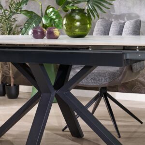 Pidentävä ruokapöytä PLAVEN, valkoinen marmori / musta