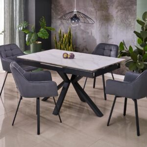 Pidentävä ruokapöytä PLAVEN, valkoinen marmori / musta