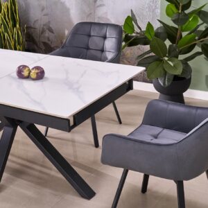 Pidentävä ruokapöytä PLAVEN, valkoinen marmori / musta