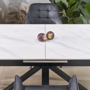 Pidentävä ruokapöytä PLAVEN, valkoinen marmori / musta