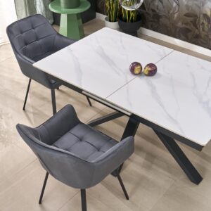 Pidentävä ruokapöytä PLAVEN, valkoinen marmori / musta