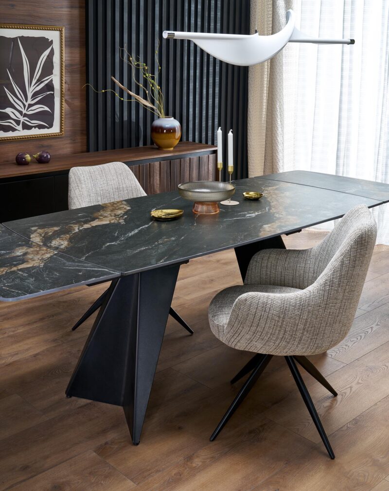 Pidentävä ruokapöytä ARMARIO, musta marmori / musta