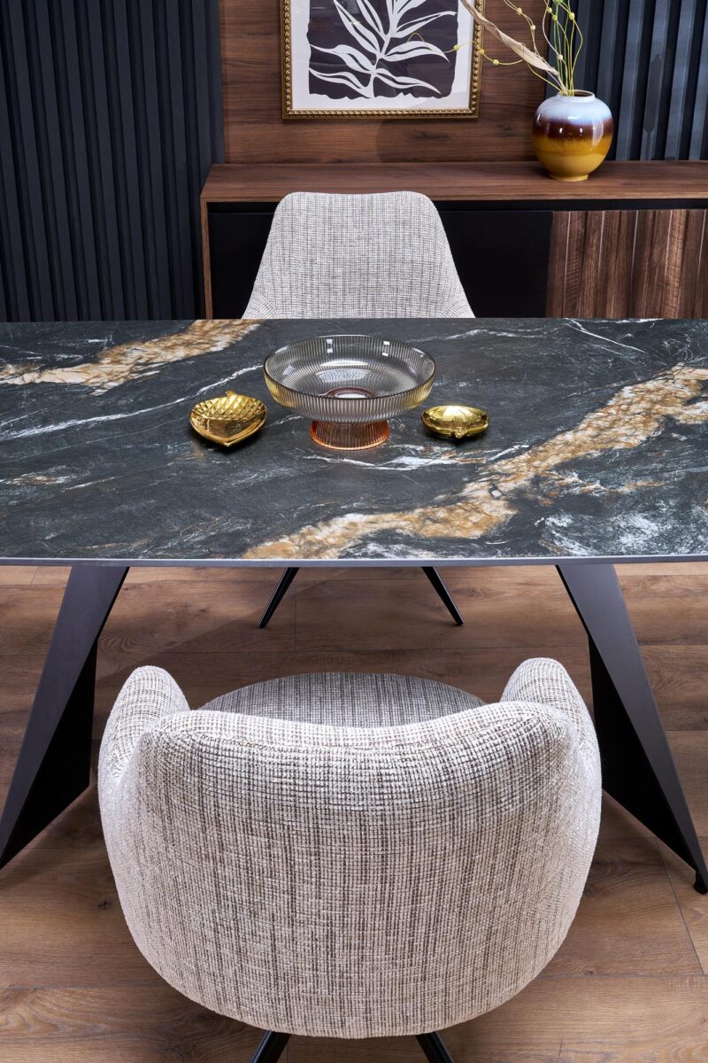 Pidentävä ruokapöytä ARMARIO, musta marmori / musta