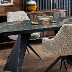 Pidentävä ruokapöytä ARMARIO, musta marmori / musta