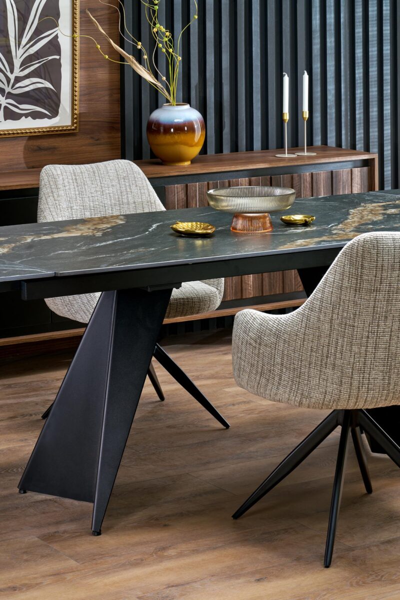 Pidentävä ruokapöytä ARMARIO, musta marmori / musta