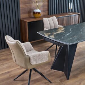 Pidentävä ruokapöytä ARMARIO, musta marmori / musta