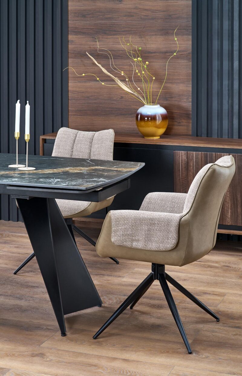 Pidentävä ruokapöytä ARMARIO, musta marmori / musta