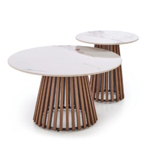 Kahvitablet BELRIA, pähkinä / valkoinen marmori