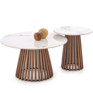Kahvitable BELRIA, pähkinä / valkoinen marmor