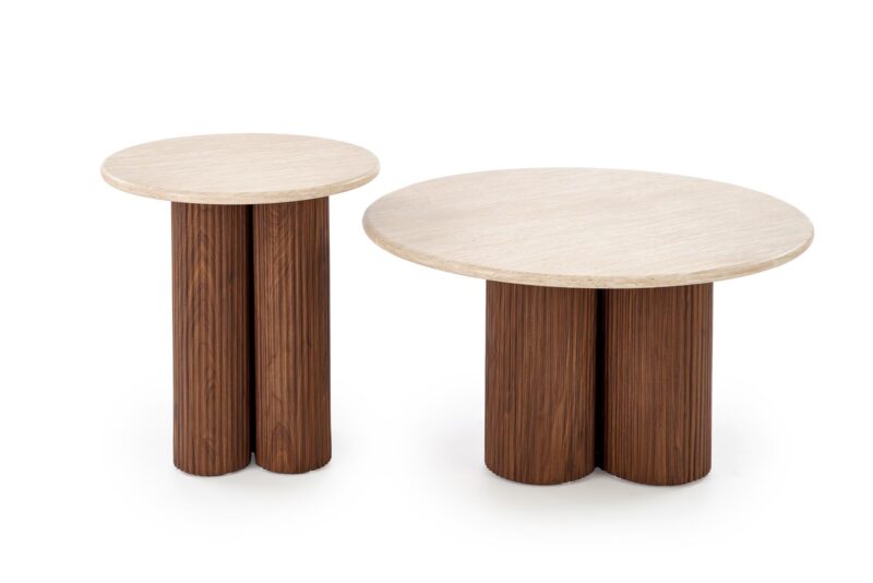 Kahvilapöytä DOROTEA, travertiini / pähkinä