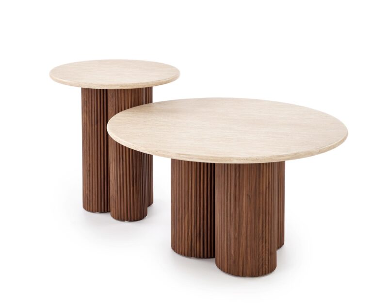 Kahvilapöytä DOROTEA, travertiini / pähkinä