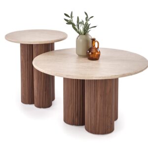 Kahvilapöytä DOROTEA, travertiini / pähkinä