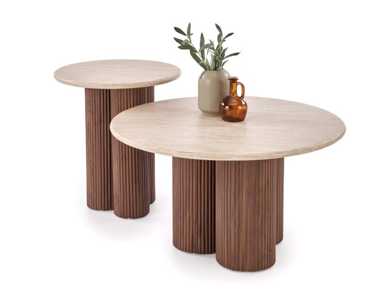 Kahvilapöytä DOROTEA, travertiini / pähkinä