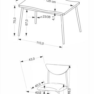Ruokapöytäsetti DICKY, pöytä + 4 tuolia / luonnollinen / musta / harmaa