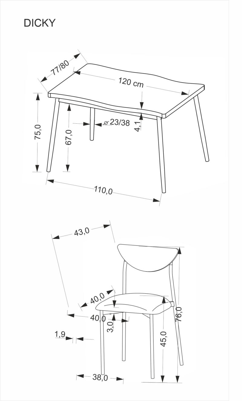 Ruokapöytäsetti DICKY, pöytä + 4 tuolia / luonnollinen / musta / harmaa