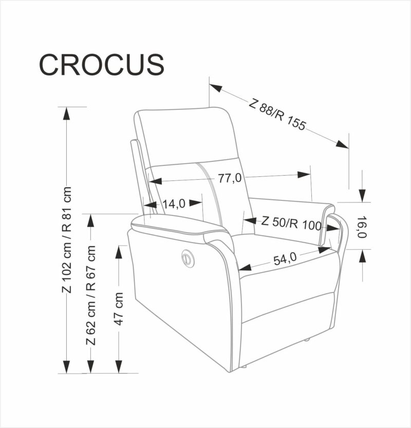 Sohva CROKUS sähköinen nojatuoli, harmaa