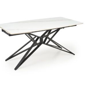 Pidentävä Ruokapöytä ALFERO, valkoinen marmori / musta