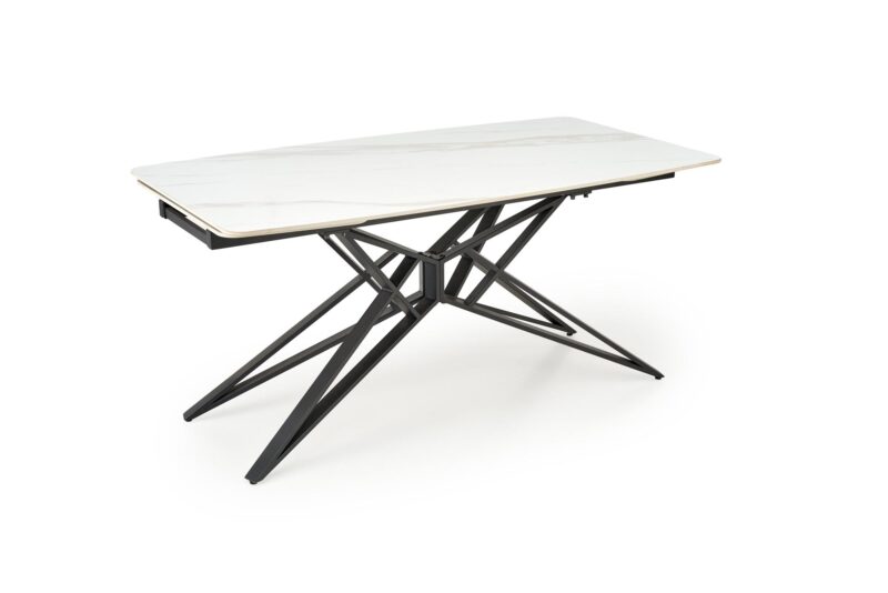 Pidentävä Ruokapöytä ALFERO, valkoinen marmori / musta