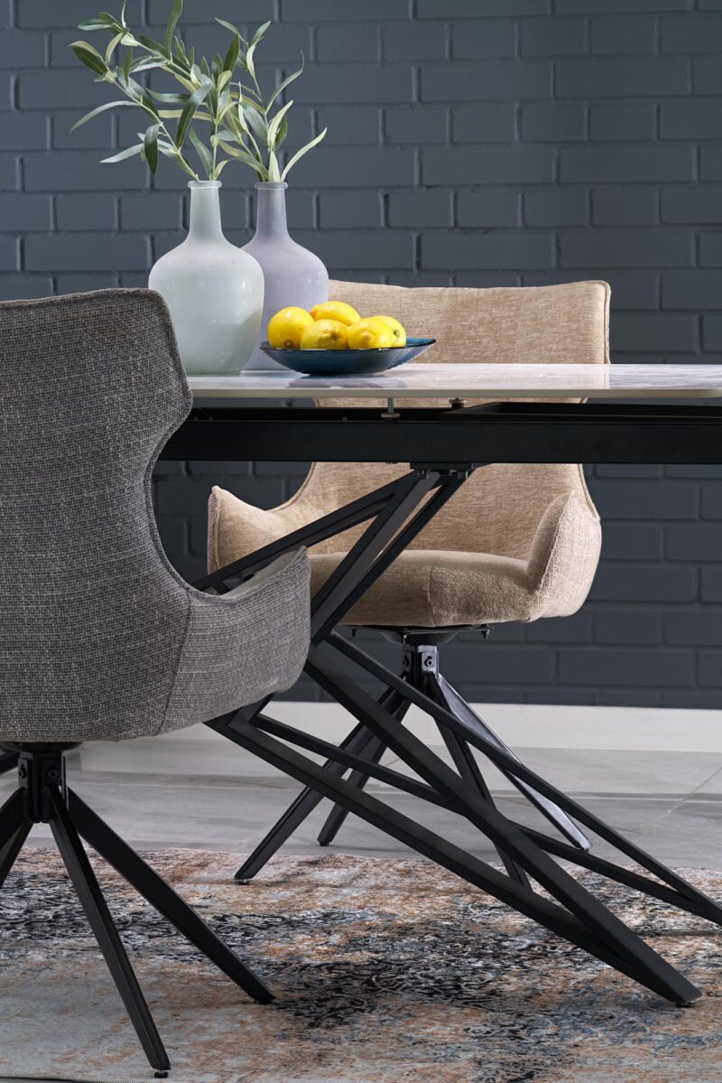 Pidentävä Ruokapöytä ALFERO, valkoinen marmori / musta