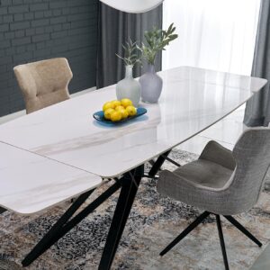 Pidentävä Ruokapöytä ALFERO, valkoinen marmori / musta