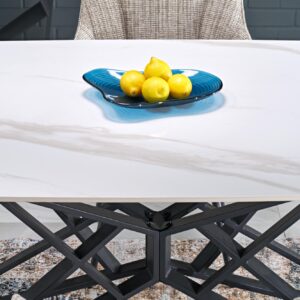 Pidentävä Ruokapöytä ALFERO, valkoinen marmori / musta