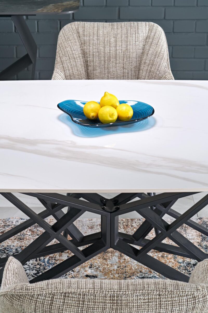 Pidentävä Ruokapöytä ALFERO, valkoinen marmori / musta