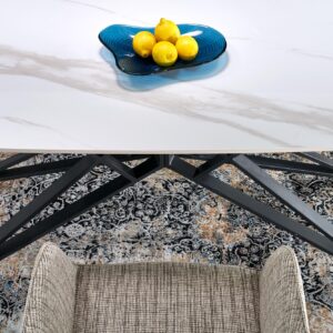 Pidentävä Ruokapöytä ALFERO, valkoinen marmori / musta