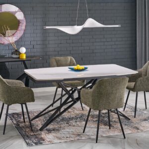 Pidentävä Ruokapöytä ALFERO, valkoinen marmori / musta