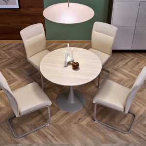 Pyöreä ruokapöytä TOLMAR, travertiini / kashmir