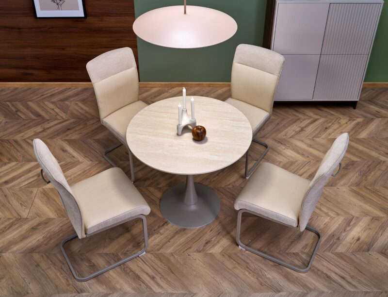 Pyöreä ruokapöytä TOLMAR, travertiini / kashmir