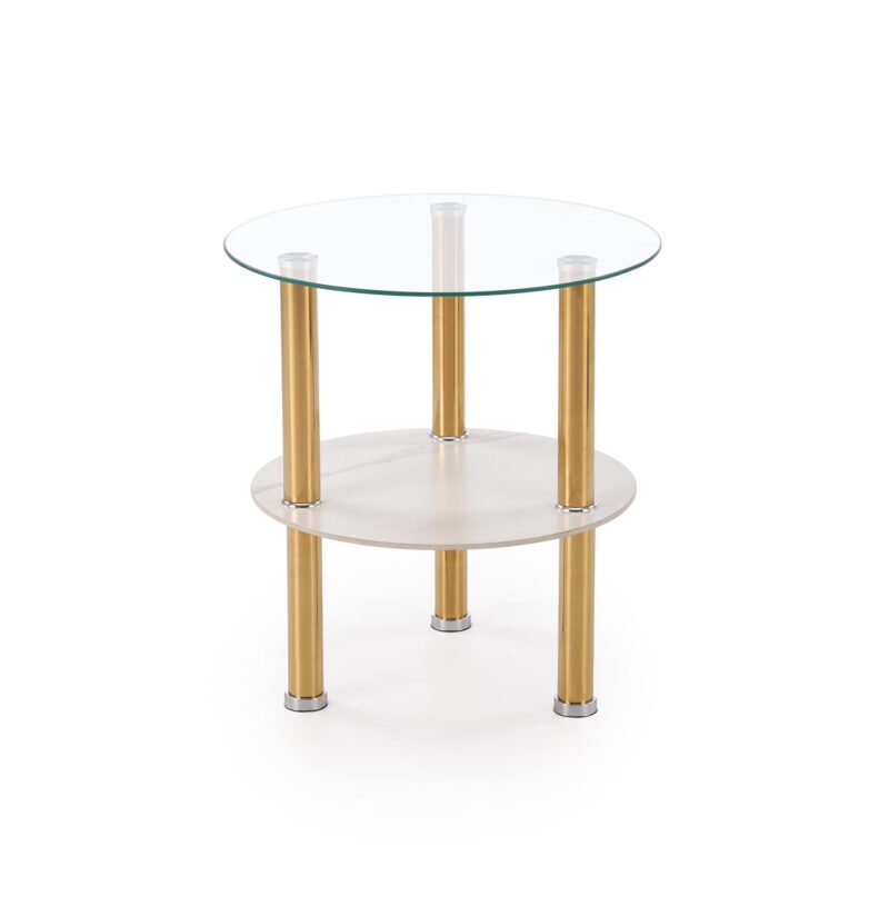 Kahvitalo DUCAT S, valkoinen marmori / läpinäkyvä / kultainen