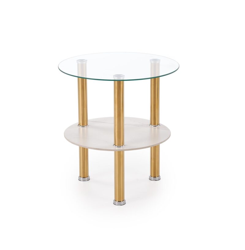 Kahvitalo DUCAT S, valkoinen marmori / läpinäkyvä / kultainen