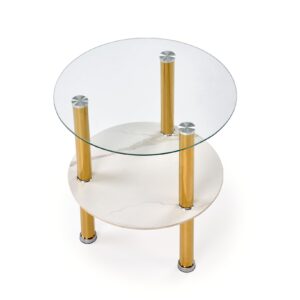 Kahvitalo DUCAT S, valkoinen marmori / läpinäkyvä / kultainen