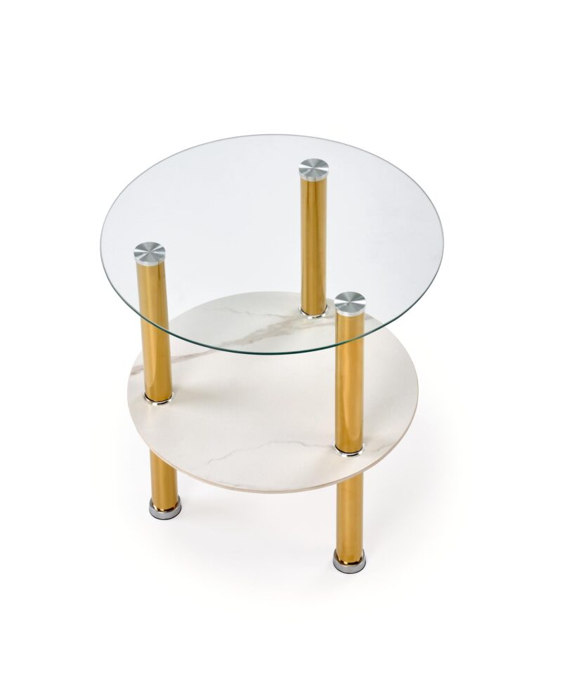 Kahvitalo DUCAT S, valkoinen marmori / läpinäkyvä / kultainen