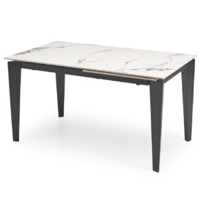 Pituutettav ruokapöytä FELIKS, valkoinen marmor / musta