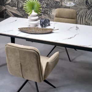 Pituutettav ruokapöytä FELIKS, valkoinen marmor / musta